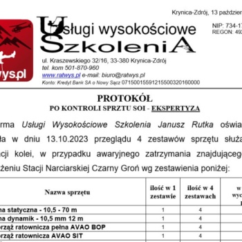 Zakończenie przeglądu sprzętu służącego do ewakuacji kolei linowych