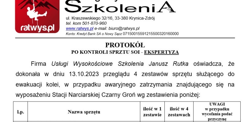 Zakończenie przeglądu sprzętu służącego do ewakuacji kolei linowych
