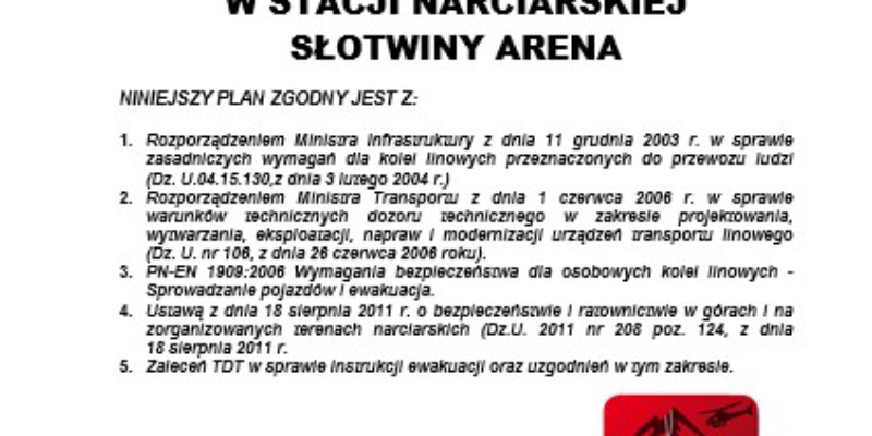 Plan Ewakuacyjny stacji narciarskiej Słotwiny Arena