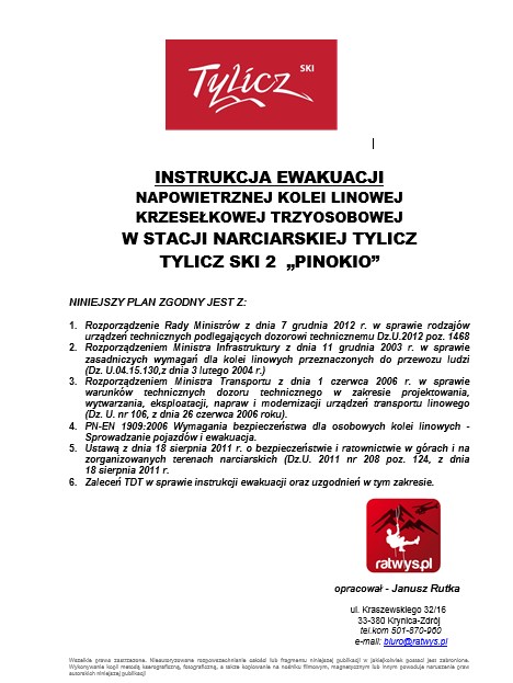 Plan Ewakuacyjny stacji narciarskiej Tylicz Ski