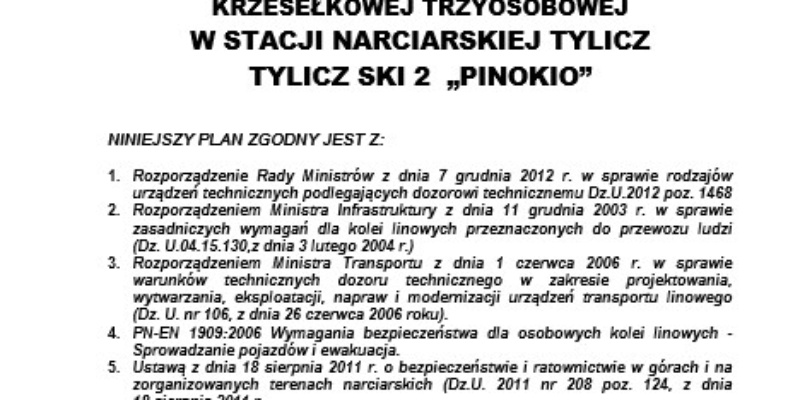 Plan Ewakuacyjny stacji narciarskiej Tylicz Ski