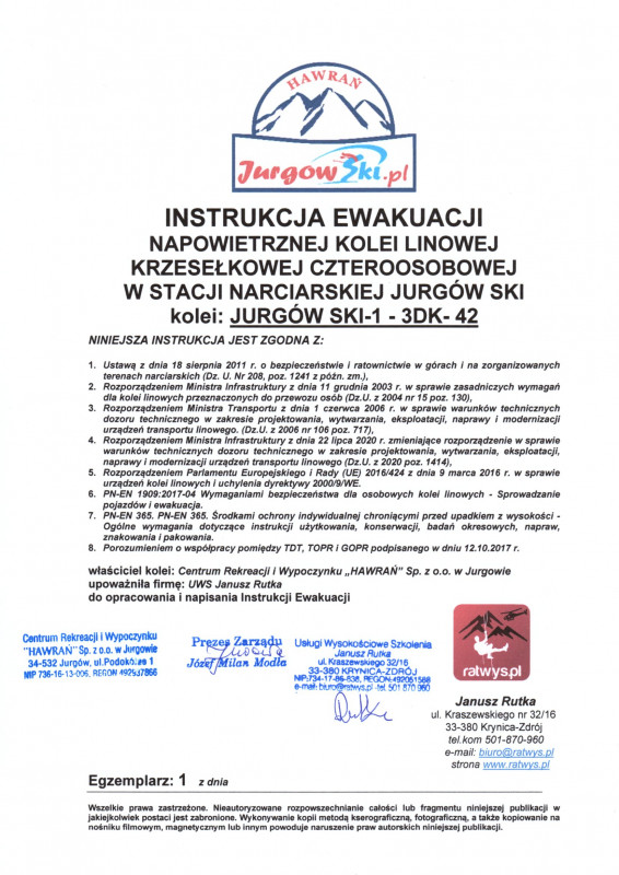 Aktualizacja Instrukcji Ewakuacji kolei linowych