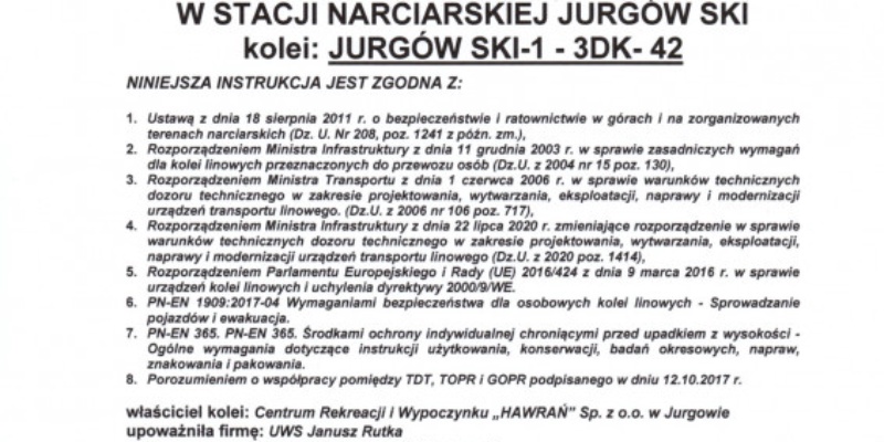 Aktualizacja Instrukcji Ewakuacji kolei linowych
