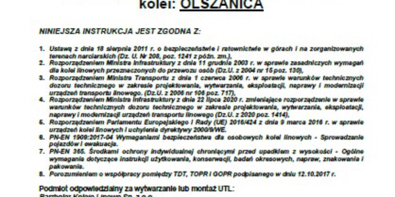 Instrukcja Ewakuacji dla nowo wybudowanej kolei w Wańkowej